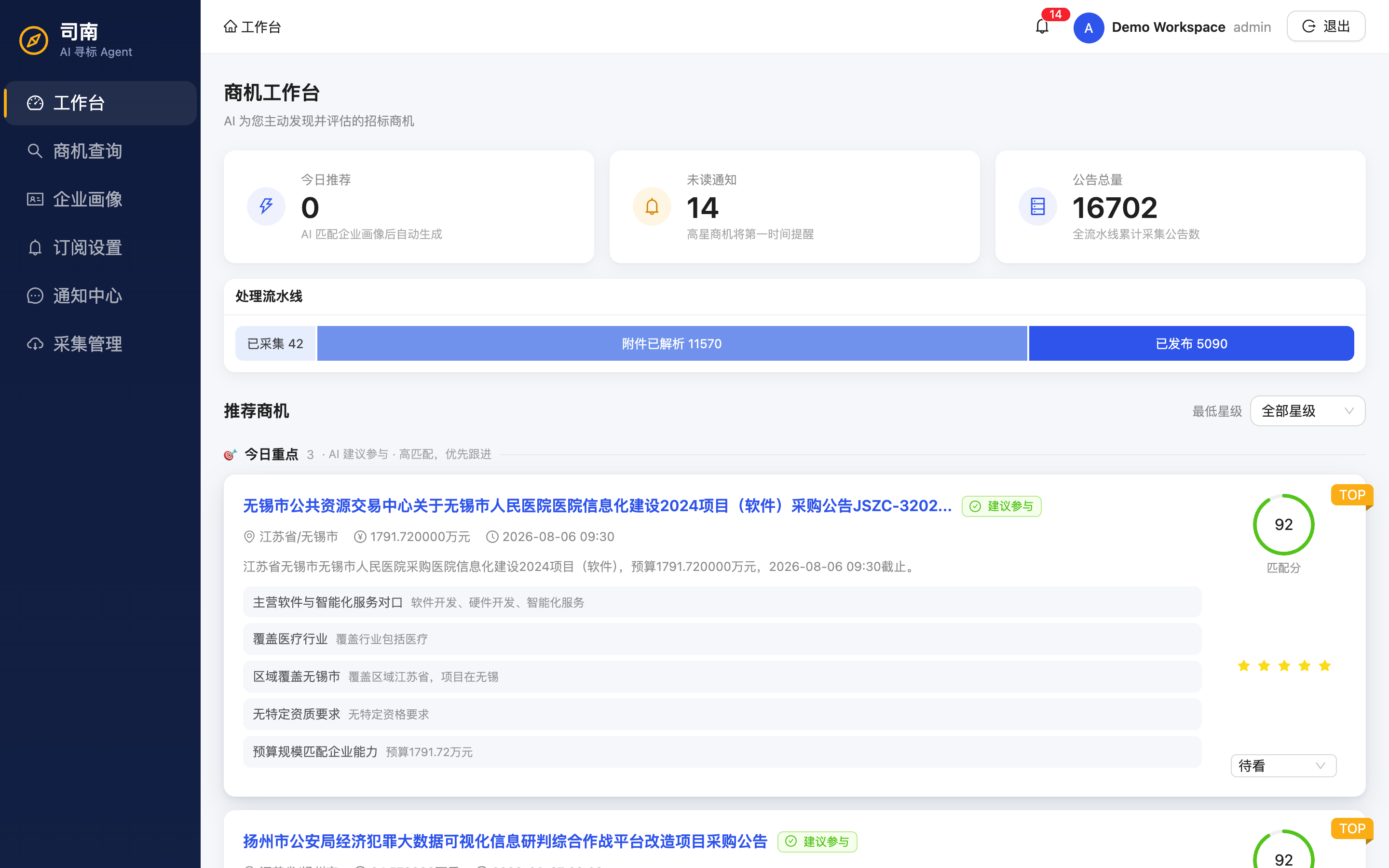 Compass opportunity dashboard with AI match scores